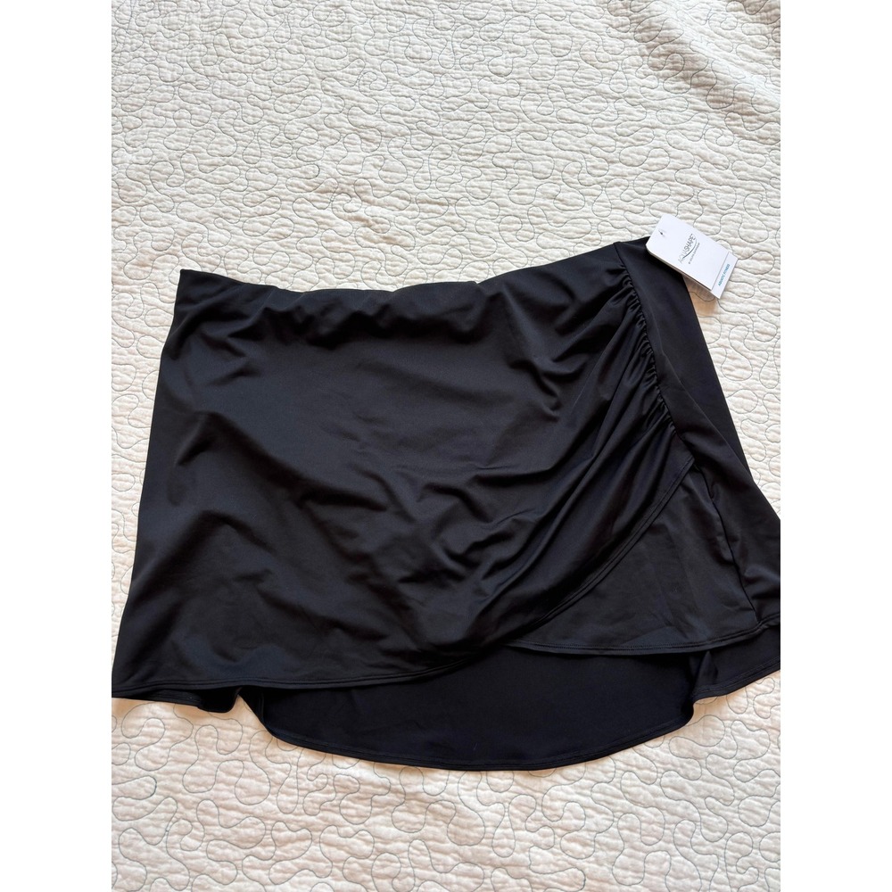 Dolfin Aquashape Women Black Ruched Wrap Swim Skirt Built-in‎ Brief Size XXL